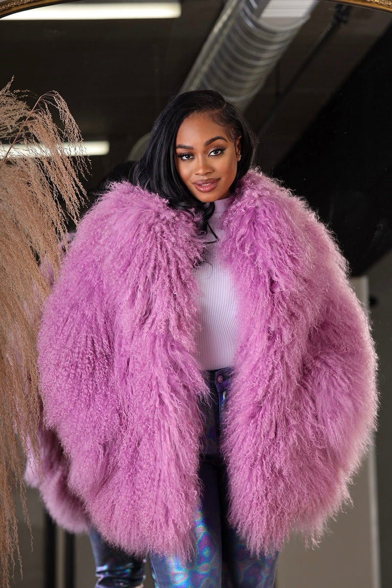 Blue mongolian fur coat sales