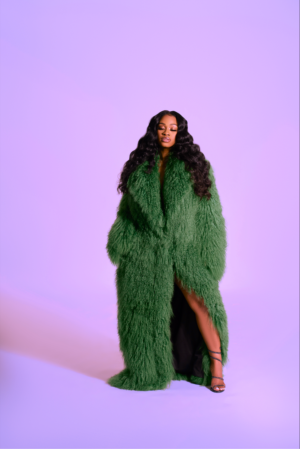 Long green 2025 faux fur coat